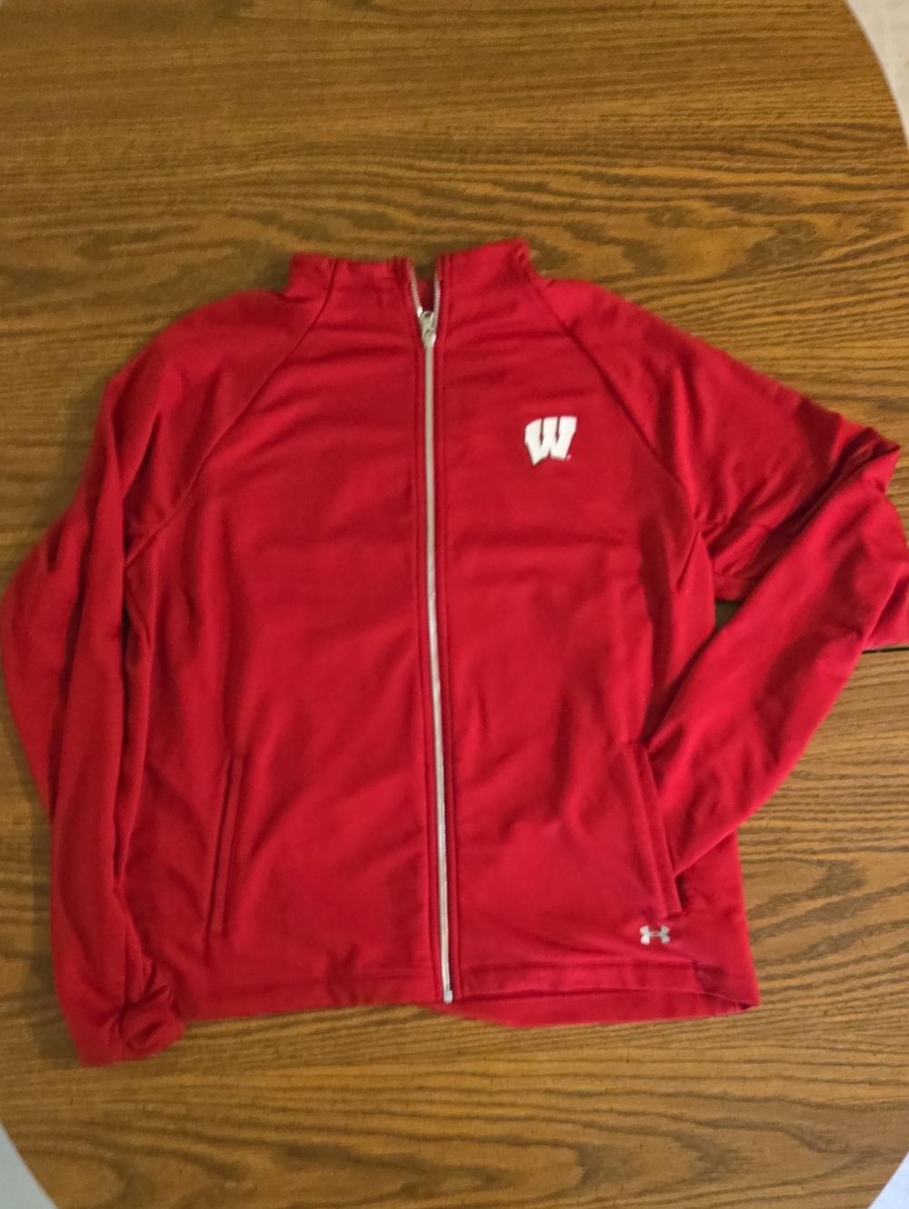 Under Armour Women’s Red Full-Zip Varsity Jacket with Wisconsin W
